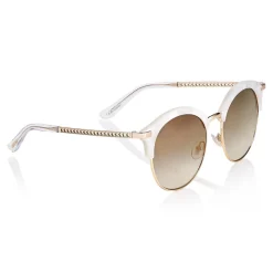 Jimmy Choo - Hally - White Round Frame Sunglasses with Perforated Star Detailing - Jimmy Choo Eyewear - Avvenice