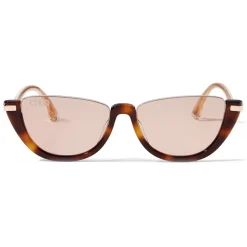 Jimmy Choo - Iona - Dark Havana Acetate Cat Eye Sunglasses with Pink-Gold Mirror Lenses - Jimmy Choo Eyewear - Avvenice