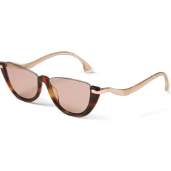 Jimmy Choo - Iona - Dark Havana Acetate Cat Eye Sunglasses with Pink-Gold Mirror Lenses - Jimmy Choo Eyewear - Avvenice