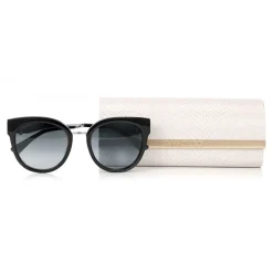Jimmy Choo - Jade - Black and Palladium Oversized Sunglasses with Clip On Earrings - Sunglasses - Jimmy Choo Eyewear - Avvenice