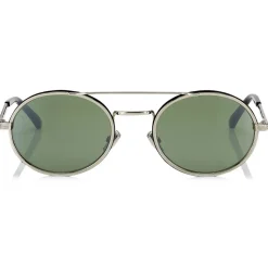 Jimmy Choo - Jeff - Green Mirror Oval Sunglasses with Gold Metal Frame and Black Temple Ends - Avvenice