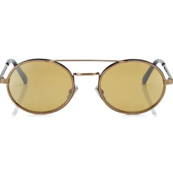 Jimmy Choo - Jeff - Silver Mirror Oval Sunglasses with Bronze Metal Frame and Blue Temple Ends - Avvenice