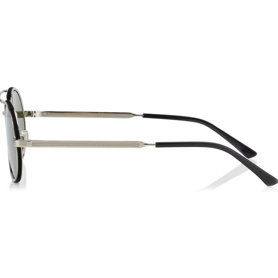 Jimmy Choo - Jeff - Silver Mirror Oval Sunglasses with Bronze Metal Frame and Blue Temple Ends - Avvenice