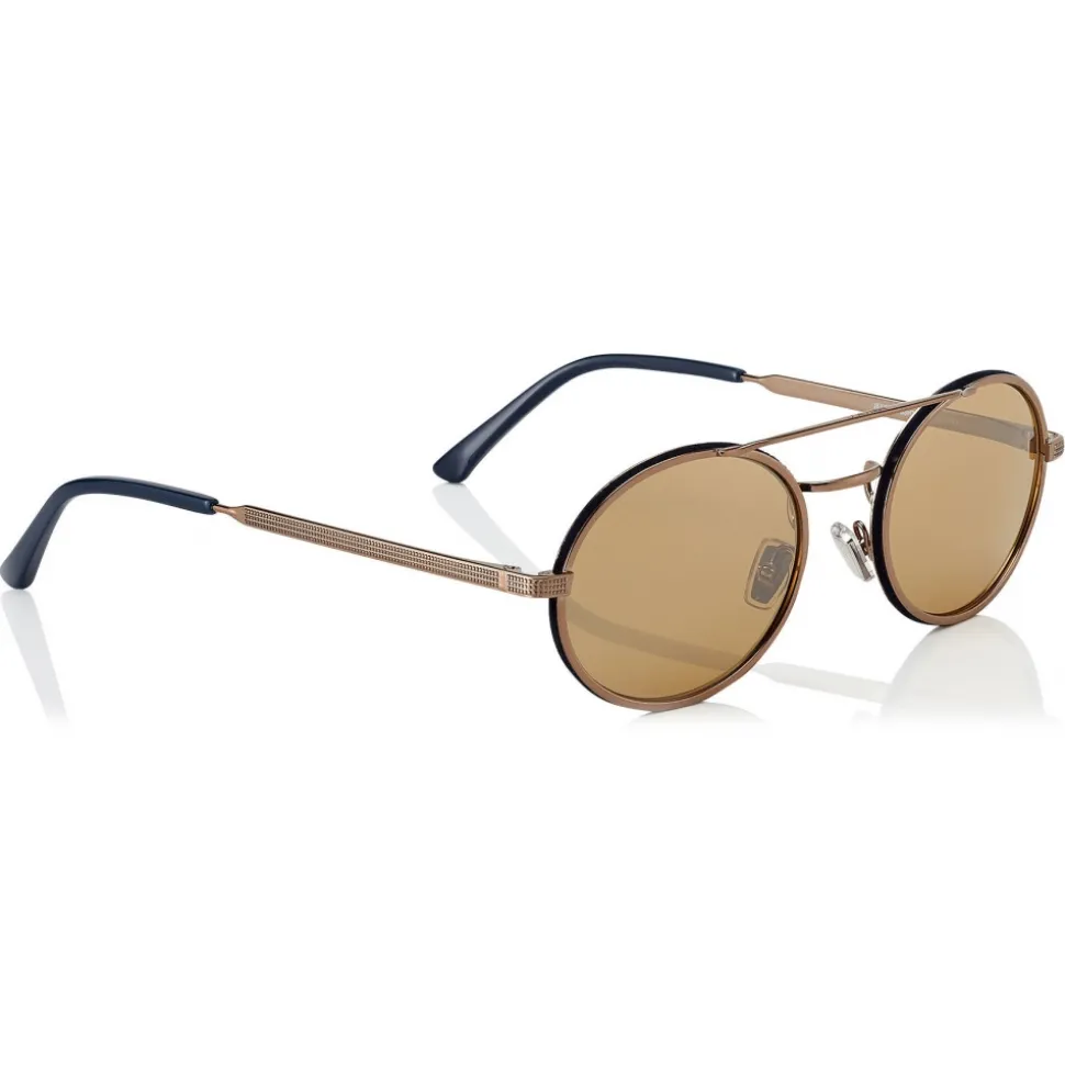 Jimmy Choo - Jeff - Silver Mirror Oval Sunglasses with Bronze Metal Frame and Blue Temple Ends - Avvenice