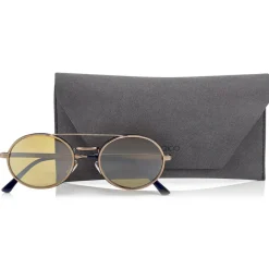 Jimmy Choo - Jeff - Silver Mirror Oval Sunglasses with Bronze Metal Frame and Blue Temple Ends - Avvenice