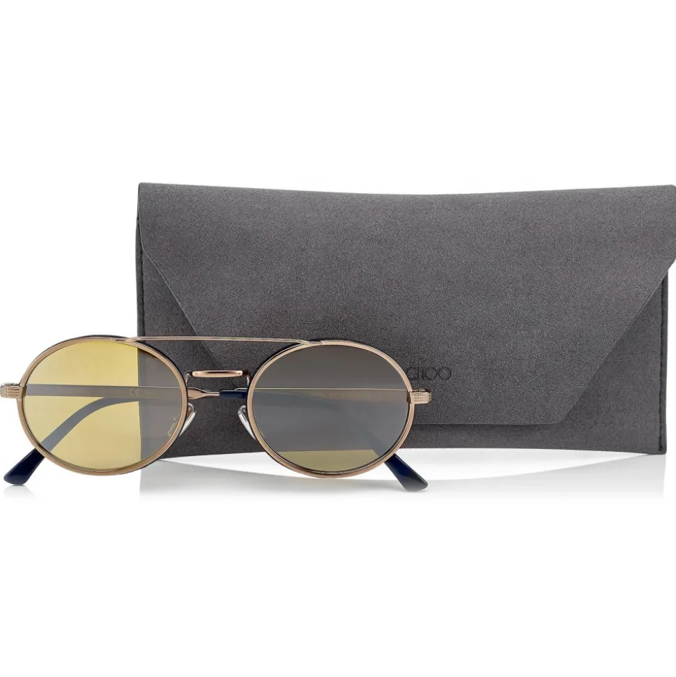Jimmy Choo - Jeff - Silver Mirror Oval Sunglasses with Bronze Metal Frame and Blue Temple Ends - Avvenice