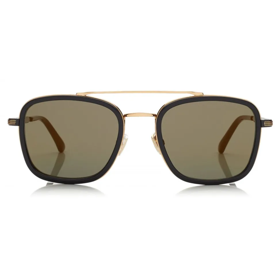 Jimmy Choo - John - Black and Gold Square Frame Sunglasses with Mirror Lenses - Jimmy Choo Eyewear - Avvenice