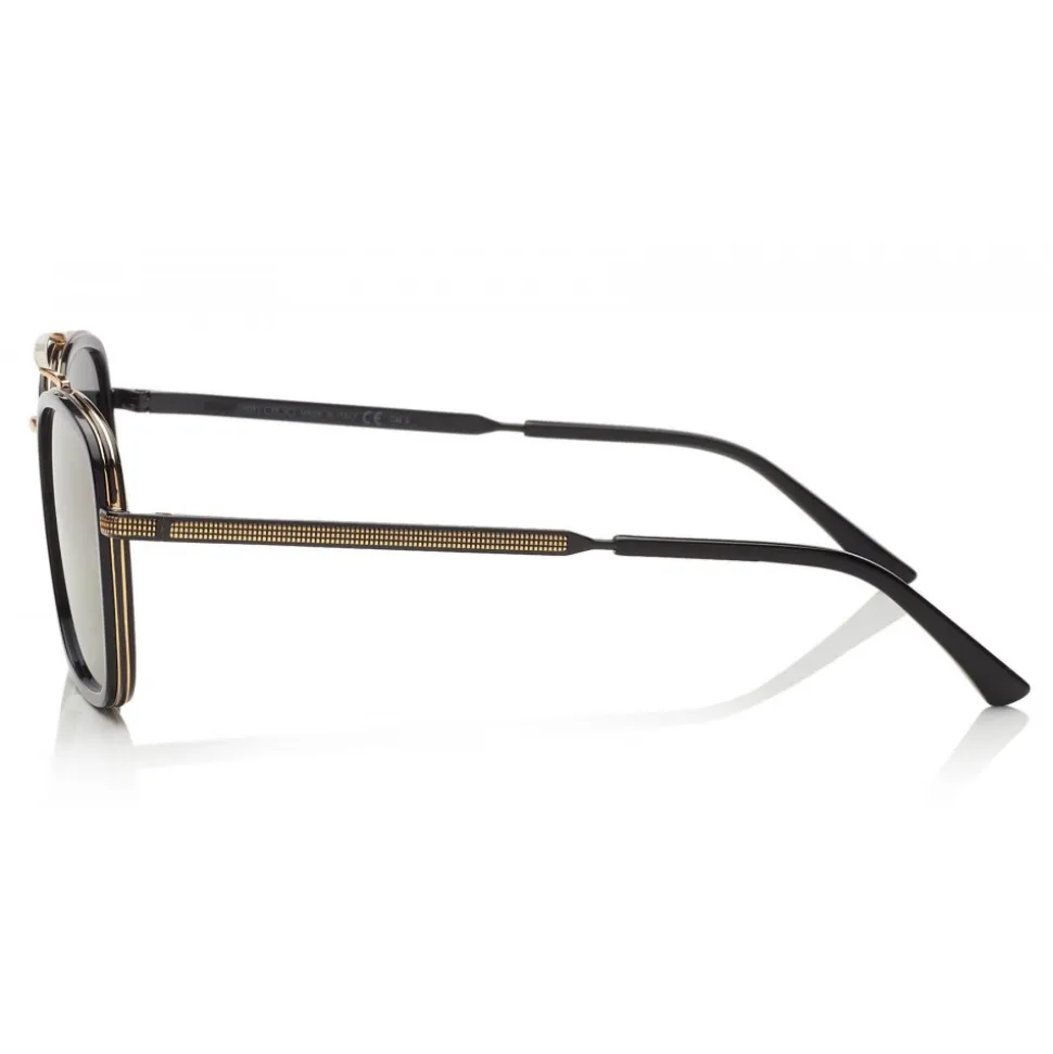 Jimmy Choo - John - Black and Gold Square Frame Sunglasses with Mirror Lenses - Jimmy Choo Eyewear - Avvenice