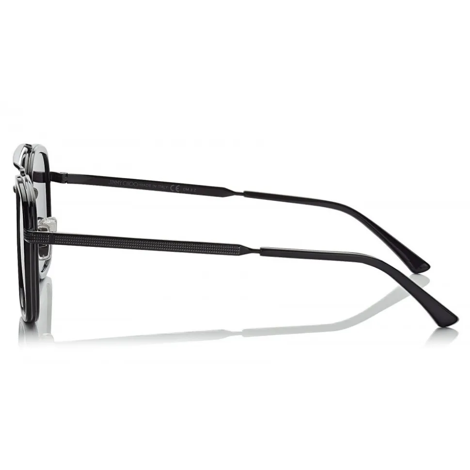 Jimmy Choo - John - Black and Dark Ruthenium Square Frame Sunglasses - Jimmy Choo Eyewear - Avvenice