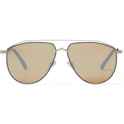 Jimmy Choo - Lex - Light Gold Stainless Steel and Metal Aviator Sunglasses with Silver Mirror Lenses - Avvenice