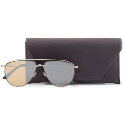 Jimmy Choo - Lex - Light Gold Stainless Steel and Metal Aviator Sunglasses with Silver Mirror Lenses - Avvenice