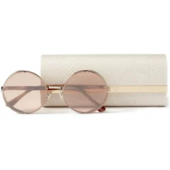 Jimmy Choo - Lilo - Palladium Round Sunglasses with Pink-Shaded Mirror Lenses - Jimmy Choo Eyewear - Avvenice