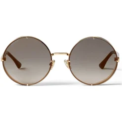 Jimmy Choo - Lilo - Rose-Gold Metal Round Sunglasses with Grey-Shaded Mirror Lenses - Jimmy Choo Eyewear - Avvenice