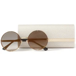 Jimmy Choo - Lilo - Rose-Gold Metal Round Sunglasses with Grey-Shaded Mirror Lenses - Jimmy Choo Eyewear - Avvenice