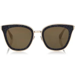 Jimmy Choo - Lizzy - Black and Gold Cat-Eye Sunglasses with Crystal Detailing - Sunglasses - Jimmy Choo Eyewear - Avvenice