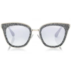 Jimmy Choo - Lizzy - Grey and Silver Cat-Eye Sunglasses with Crystal Detailing - Sunglasses - Jimmy Choo Eyewear - Avvenice