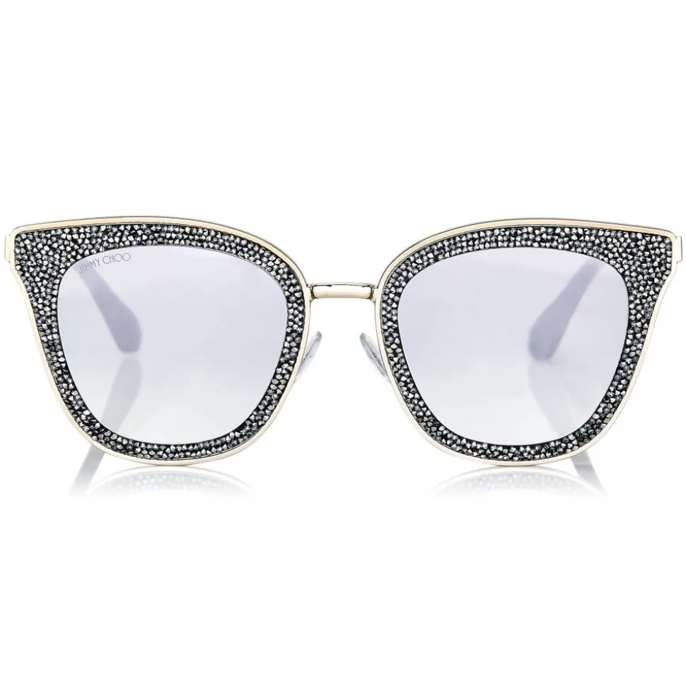 Jimmy Choo - Lizzy - Grey and Silver Cat-Eye Sunglasses with Crystal Detailing - Sunglasses - Jimmy Choo Eyewear - Avvenice