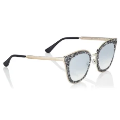 Jimmy Choo - Lizzy - Grey and Silver Cat-Eye Sunglasses with Crystal Detailing - Sunglasses - Jimmy Choo Eyewear - Avvenice