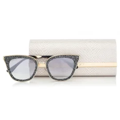 Jimmy Choo - Lizzy - Grey and Silver Cat-Eye Sunglasses with Crystal Detailing - Sunglasses - Jimmy Choo Eyewear - Avvenice