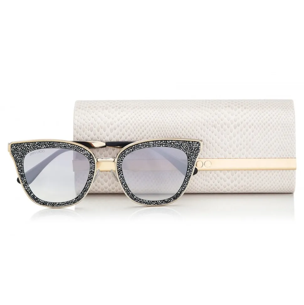 Jimmy Choo - Lizzy - Grey and Silver Cat-Eye Sunglasses with Crystal Detailing - Sunglasses - Jimmy Choo Eyewear - Avvenice