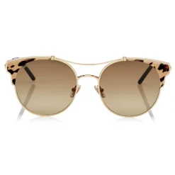 Jimmy Choo - Lue - Rose Gold Metal Cat-Eye Sunglasses with Leopard Cavallino Leather Detailing - Sunglasses - Jimmy Choo Eyewear - Avvenice