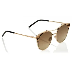 Jimmy Choo - Lue - Rose Gold Metal Cat-Eye Sunglasses with Leopard Cavallino Leather Detailing - Sunglasses - Jimmy Choo Eyewear - Avvenice
