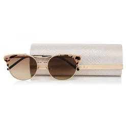 Jimmy Choo - Lue - Rose Gold Metal Cat-Eye Sunglasses with Leopard Cavallino Leather Detailing - Sunglasses - Jimmy Choo Eyewear - Avvenice