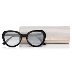 Jimmy Choo - Mace - Black Rounded Acetate Sunglasses with Glitter Detailing - Sunglasses - Jimmy Choo Eyewear - Avvenice