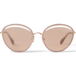 Jimmy Choo - Malya - Copper Gold Oval Sunglasses with Pink Lamé Glitter - Jimmy Choo Eyewear - Avvenice