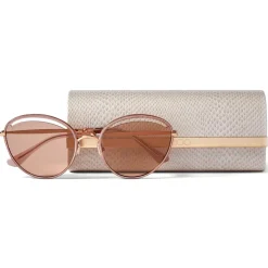 Jimmy Choo - Malya - Copper Gold Oval Sunglasses with Pink Lamé Glitter - Jimmy Choo Eyewear - Avvenice