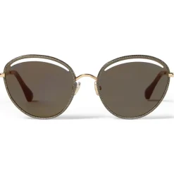 Jimmy Choo - Malya - Rose Gold Oval Sunglasses with Gold Lamé Glitter - Jimmy Choo Eyewear - Avvenice