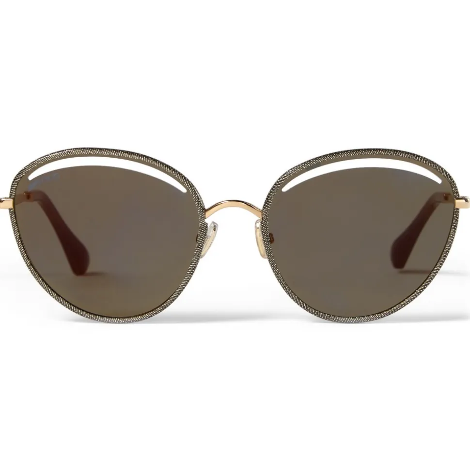 Jimmy Choo - Malya - Rose Gold Oval Sunglasses with Gold Lamé Glitter - Jimmy Choo Eyewear - Avvenice