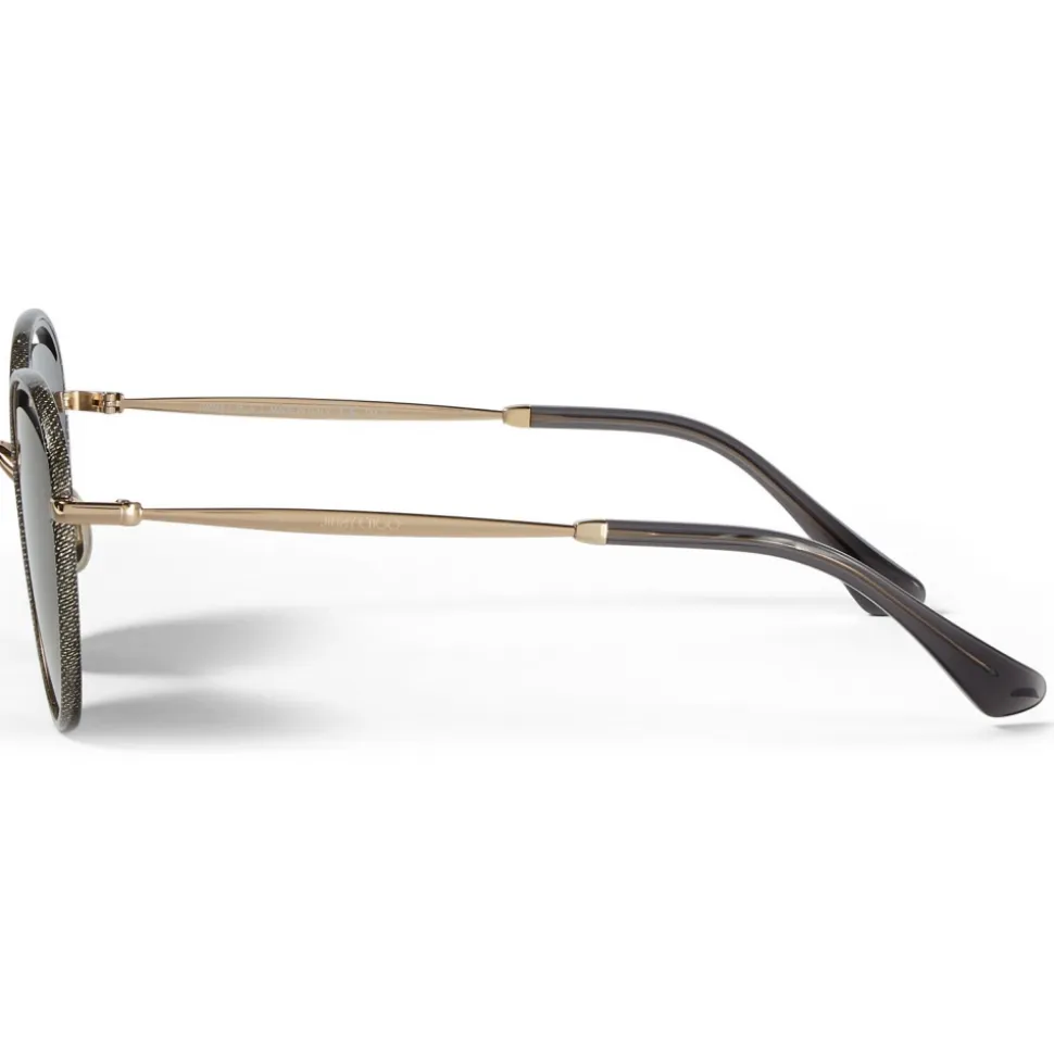 Jimmy Choo - Malya - Rose Gold Oval Sunglasses with Gold Lamé Glitter - Jimmy Choo Eyewear - Avvenice