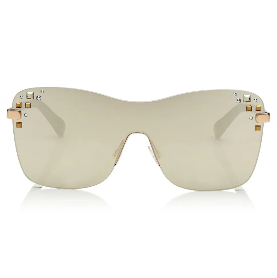 Jimmy Choo - Mask - Rose Gold and Grey Round Frame Sunglasses with Swarovski Crystals - Jimmy Choo Eyewear - Avvenice