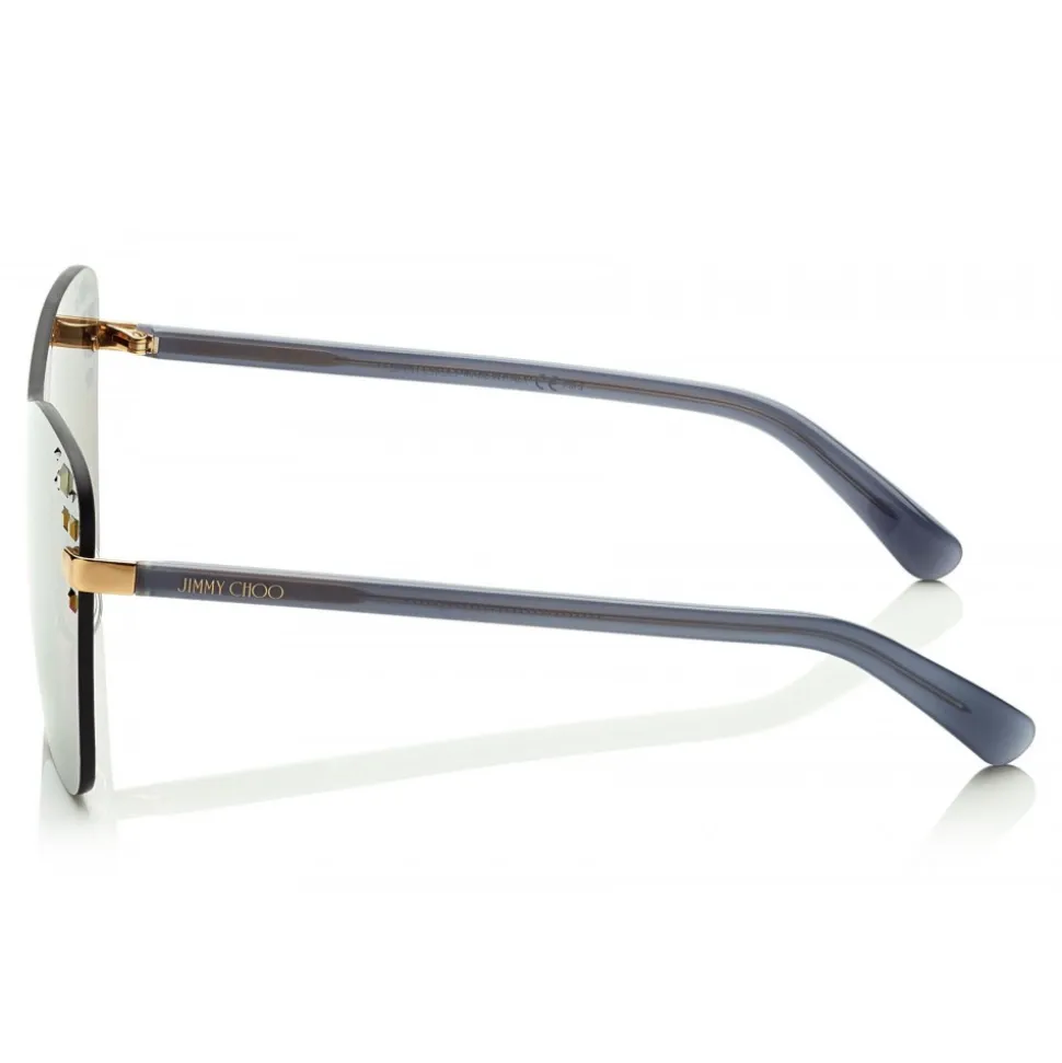 Jimmy Choo - Mask - Rose Gold and Grey Round Frame Sunglasses with Swarovski Crystals - Jimmy Choo Eyewear - Avvenice