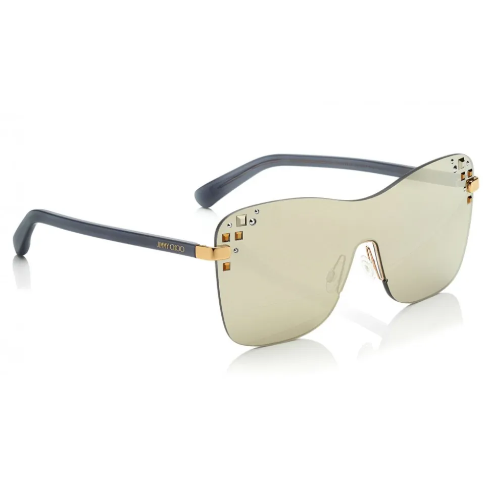 Jimmy Choo - Mask - Rose Gold and Grey Round Frame Sunglasses with Swarovski Crystals - Jimmy Choo Eyewear - Avvenice