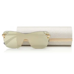 Jimmy Choo - Mask - Rose Gold and Grey Round Frame Sunglasses with Swarovski Crystals - Jimmy Choo Eyewear - Avvenice