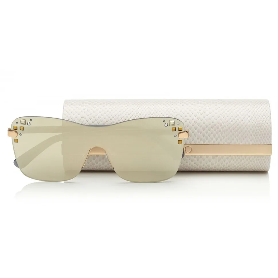 Jimmy Choo - Mask - Rose Gold and Grey Round Frame Sunglasses with Swarovski Crystals - Jimmy Choo Eyewear - Avvenice