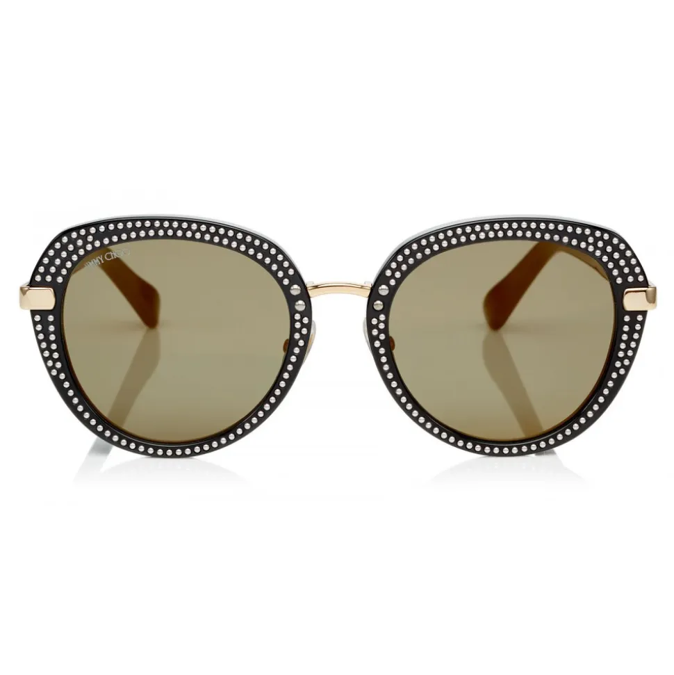 Jimmy Choo - Mori - Black Rounded Acetate Sunglasses with Stud Detailing - Sunglasses - Jimmy Choo Eyewear - Avvenice
