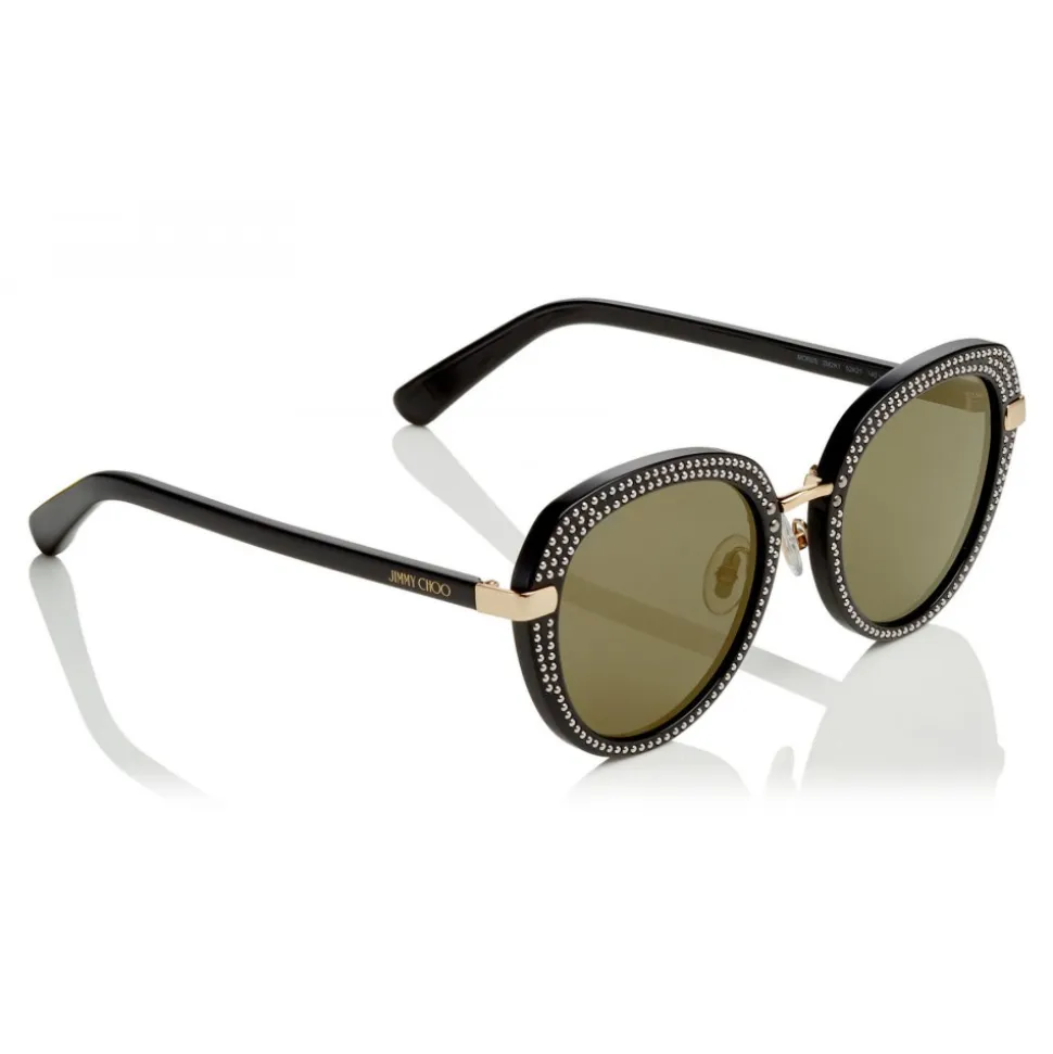 Jimmy Choo - Mori - Black Rounded Acetate Sunglasses with Stud Detailing - Sunglasses - Jimmy Choo Eyewear - Avvenice