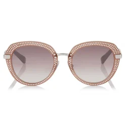 Jimmy Choo - Mori - Opal Nude Rounded Acetate Sunglasses with Stud Detailing - Sunglasses - Jimmy Choo Eyewear - Avvenice