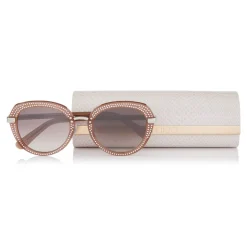 Jimmy Choo - Mori - Opal Nude Rounded Acetate Sunglasses with Stud Detailing - Sunglasses - Jimmy Choo Eyewear - Avvenice