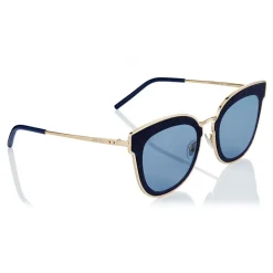 Jimmy Choo - Nile - Rose Gold Metal Cat-Eye Sunglasses with Blue Leather Detailing - Sunglasses - Jimmy Choo Eyewear - Avvenice