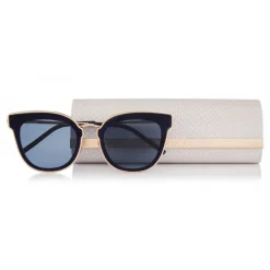 Jimmy Choo - Nile - Rose Gold Metal Cat-Eye Sunglasses with Blue Leather Detailing - Sunglasses - Jimmy Choo Eyewear - Avvenice