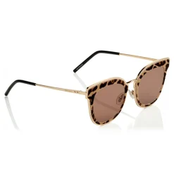 Jimmy Choo - Nile - Rose Gold Metal Cat-Eye Sunglasses with Leopard Leather Detailing - Sunglasses - Jimmy Choo Eyewear - Avvenice