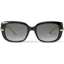 Jimmy Choo - Orla - Black Square Sunglasses with Copper Gold Temples and JC Emblem - Jimmy Choo Eyewear - Avvenice