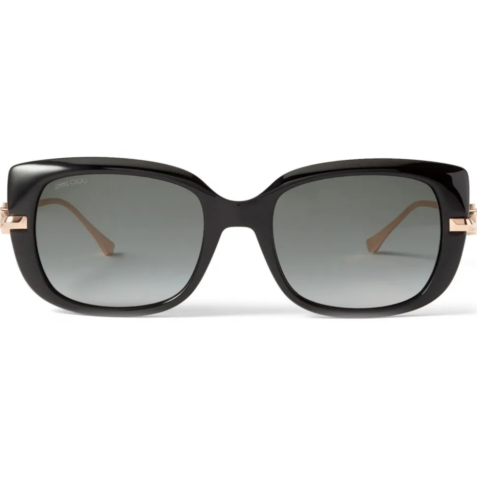 Jimmy Choo - Orla - Black Square Sunglasses with Copper Gold Temples and JC Emblem - Jimmy Choo Eyewear - Avvenice