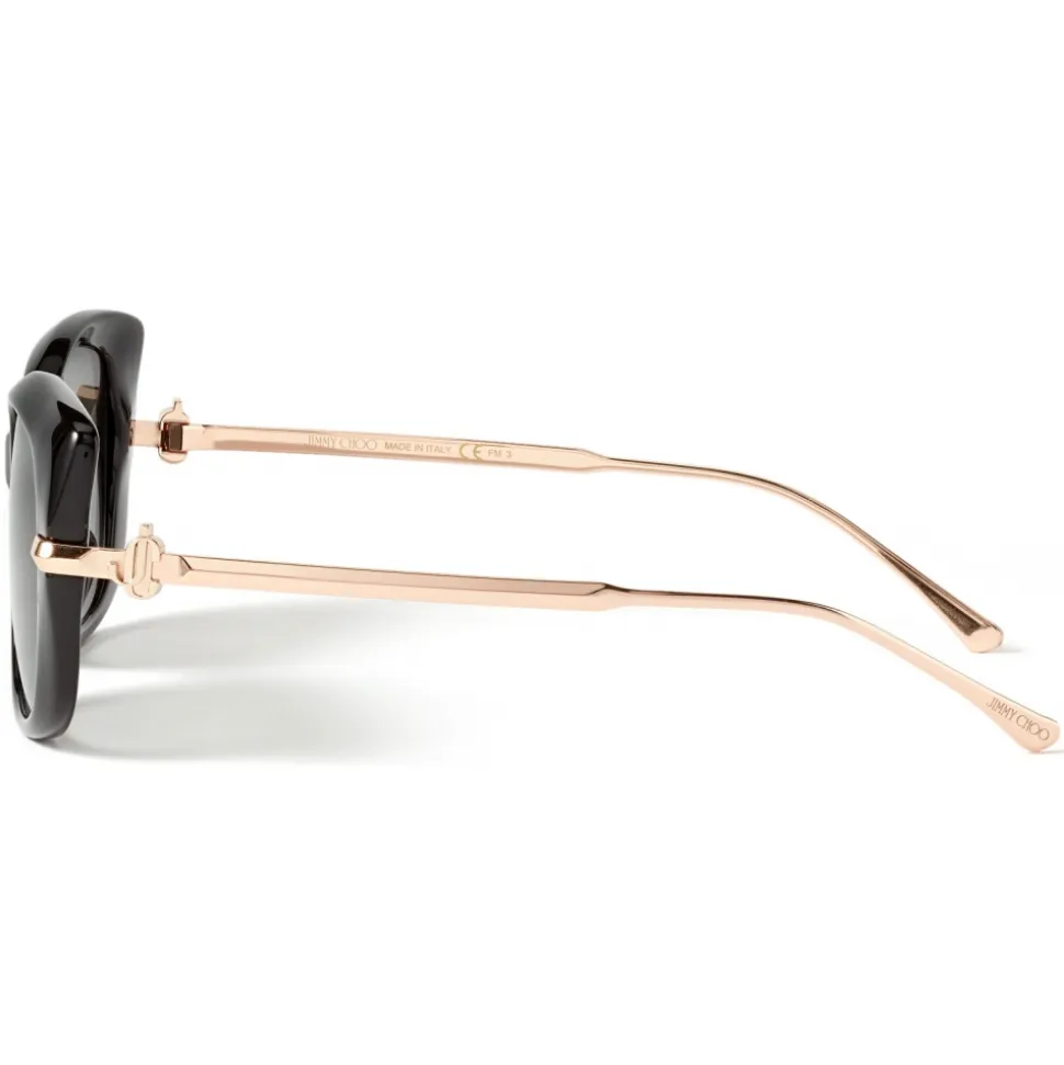 Jimmy Choo - Orla - Black Square Sunglasses with Copper Gold Temples and JC Emblem - Jimmy Choo Eyewear - Avvenice