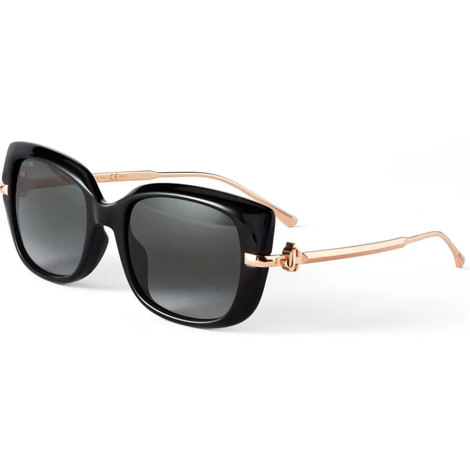 Jimmy Choo - Orla - Black Square Sunglasses with Copper Gold Temples and JC Emblem - Jimmy Choo Eyewear - Avvenice