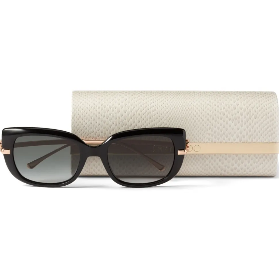 Jimmy Choo - Orla - Black Square Sunglasses with Copper Gold Temples and JC Emblem - Jimmy Choo Eyewear - Avvenice